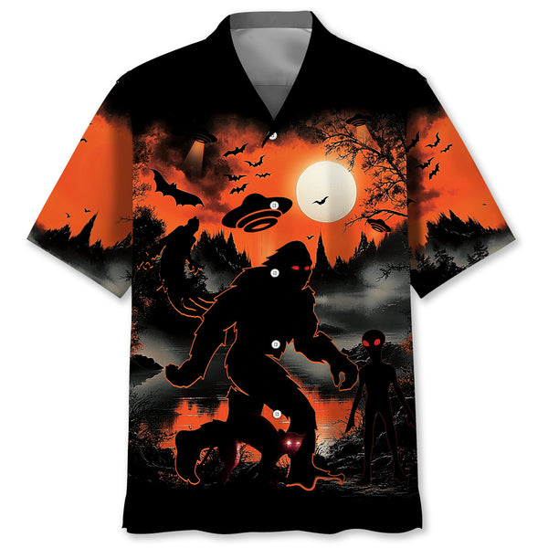 Bigfoot And Horror Character Hawaiian Shirt