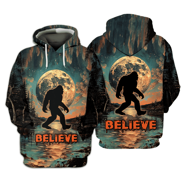 Bigfoot Believe Moon All Over Print Shirt