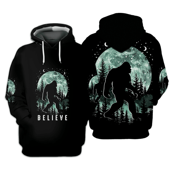 Bigfoot Believe Moon Light All Over Print Shirt