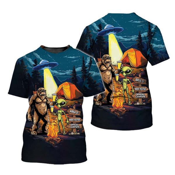 Camping Alien Bigfoot Area 51 T-Shirt For Men & Women