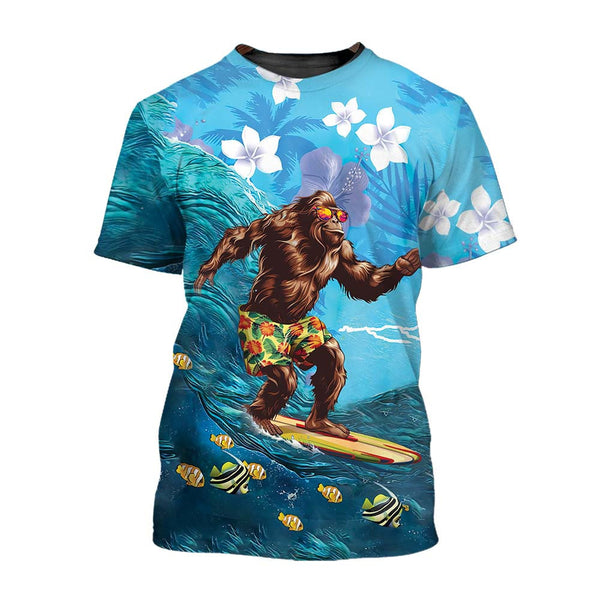 Bigfoot Surfing Hibiscus T-Shirt For Men & Women